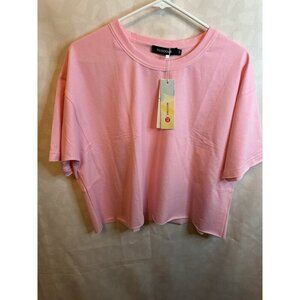 Women's Oversize Workout Crop Tops Casual Short Sleeve Drop Medium, Pink